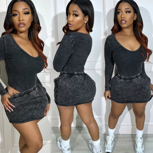 PRETTY VIBES SKIRT SET (Black)