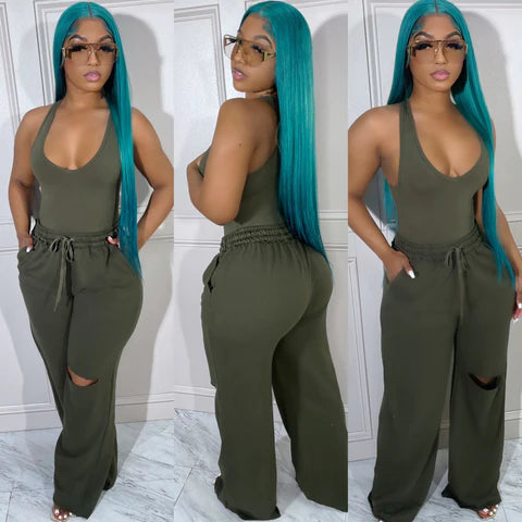 SPLIT KNEE SWEATS (Olive)